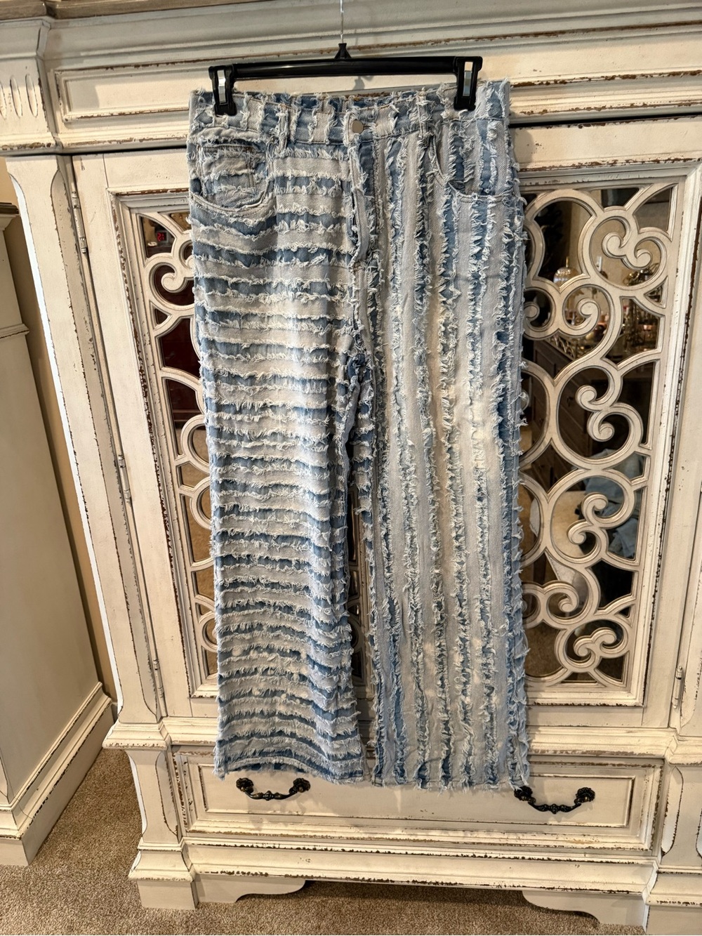Oh Distressed Striped Wide-Leg Jeans - Light Blue & White